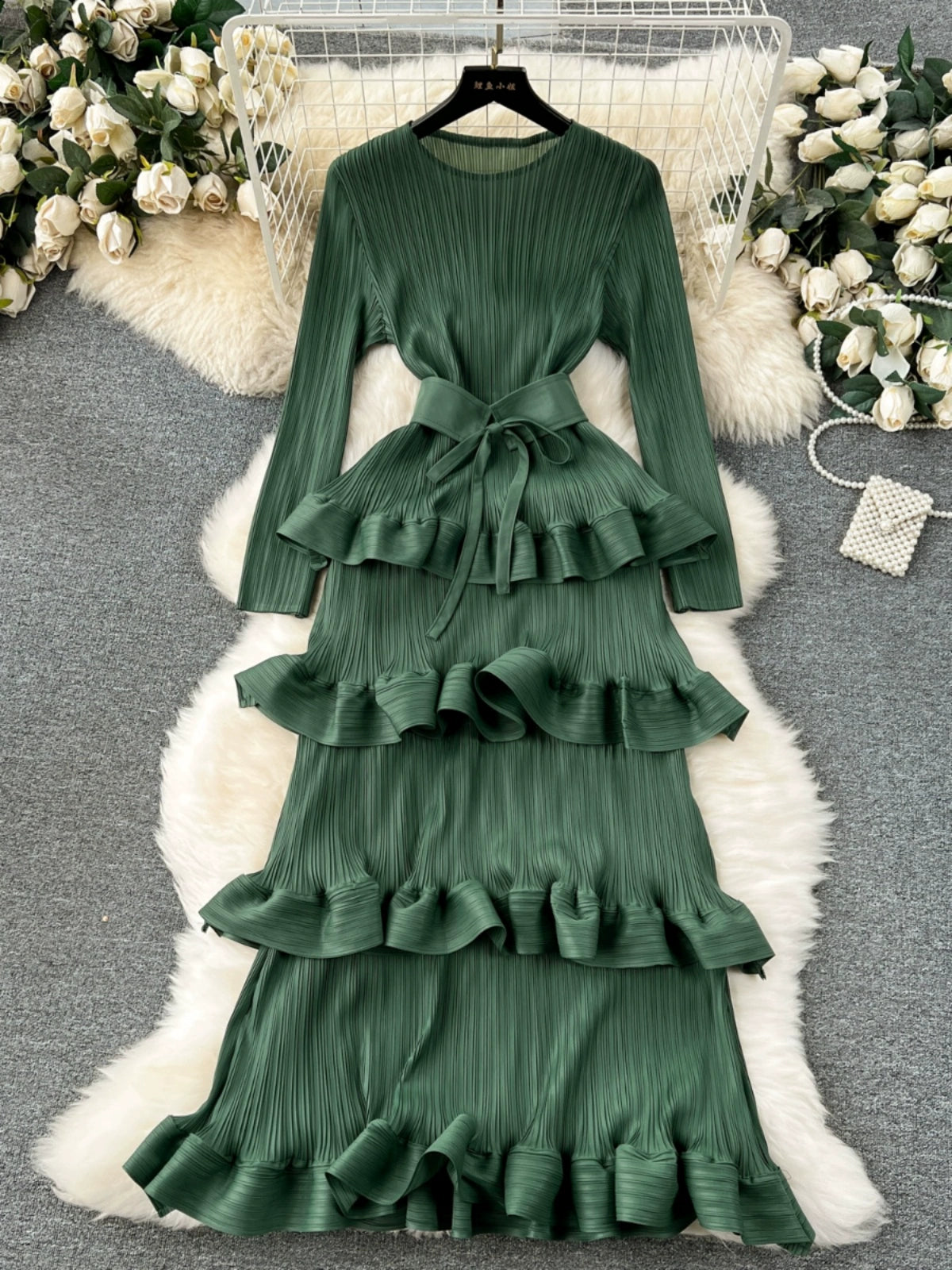 Accessible Luxury Banquet Cake Dress Pleated Silm Long Dress