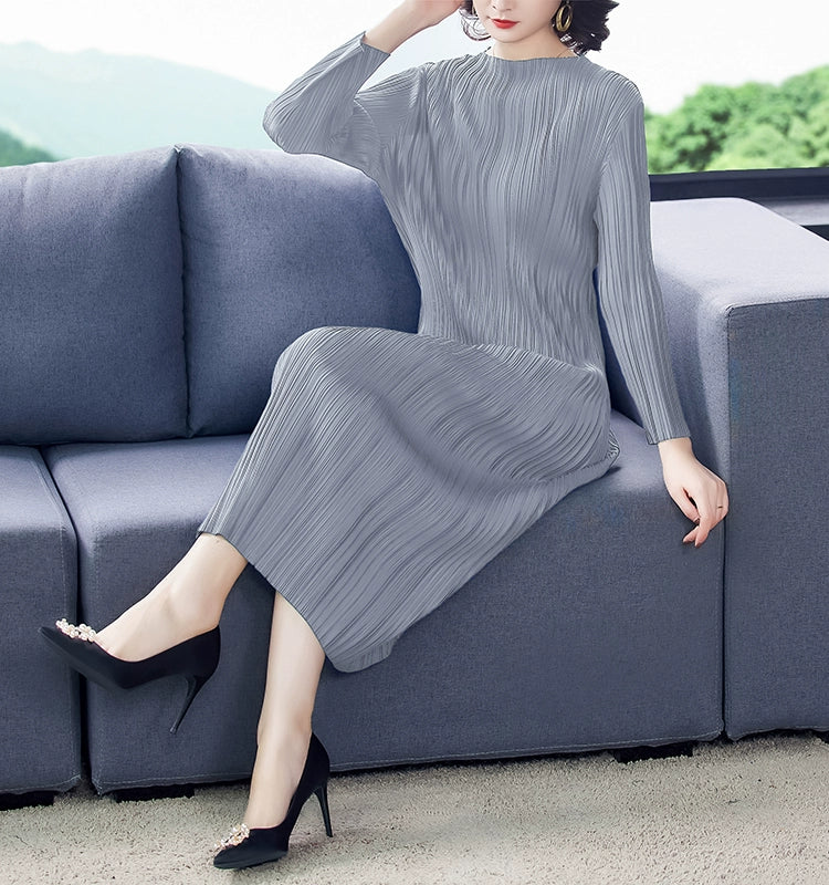 Sanzhai Pleated Spring and Autumn European and American Style Long-Sleeved Dress