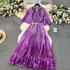 Women's European Style Long Dress Pleated Skirt Heavy Industry Beads