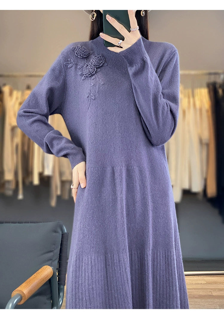 Vintage Half Turtleneck Handmade Embroidered Dress Cashmere Sweater