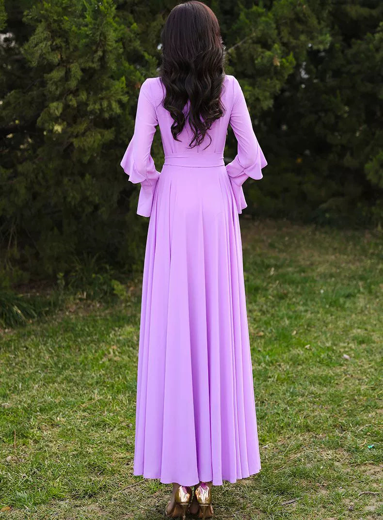 Long Sleeves Fashion All-Match Casual Chiffon Dress