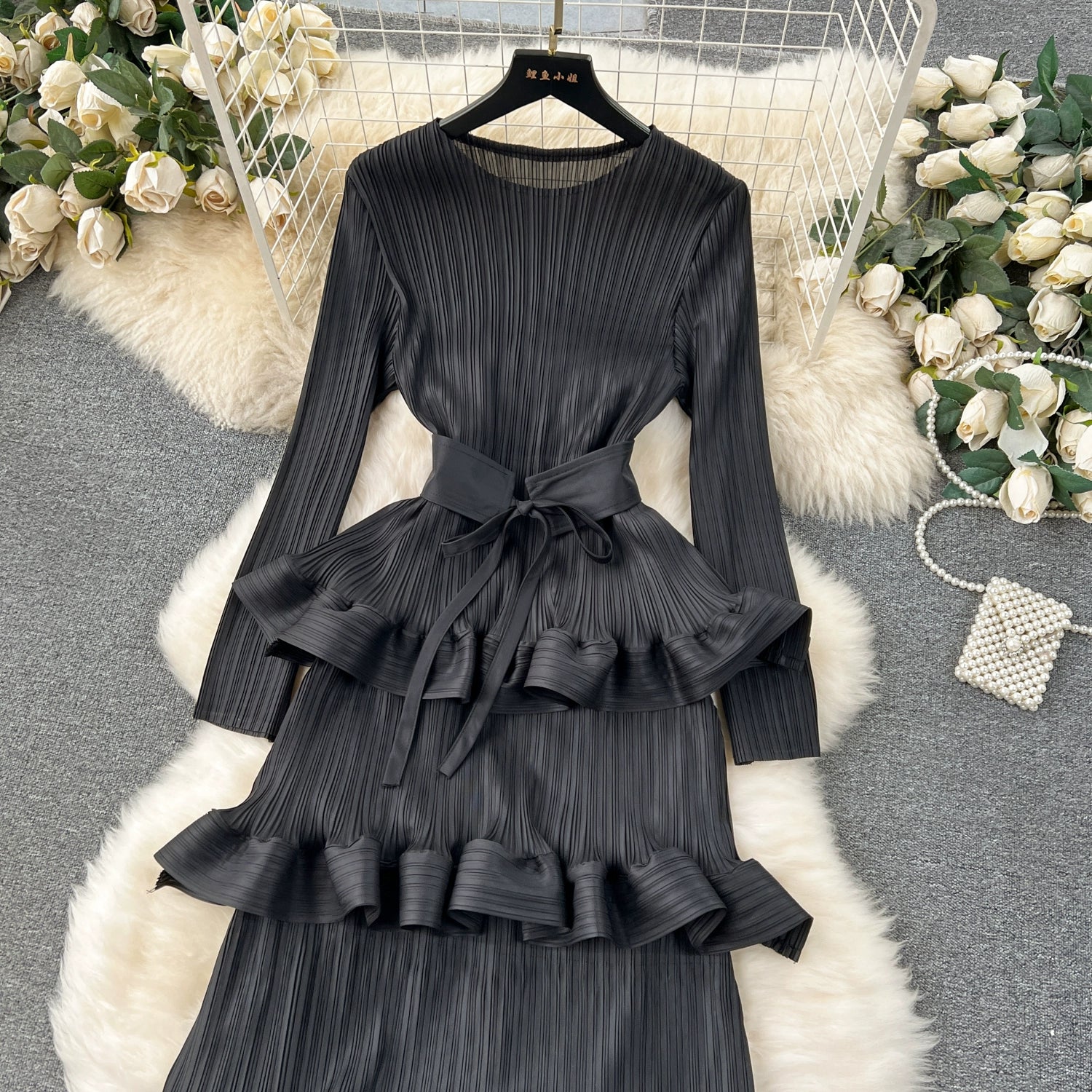 Accessible Luxury Banquet Cake Dress Pleated Silm Long Dress