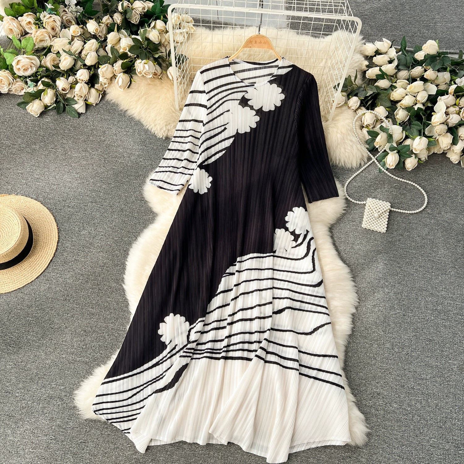 Accessible Luxury Sanzhai Ruched Elegance Elastic Print Dress