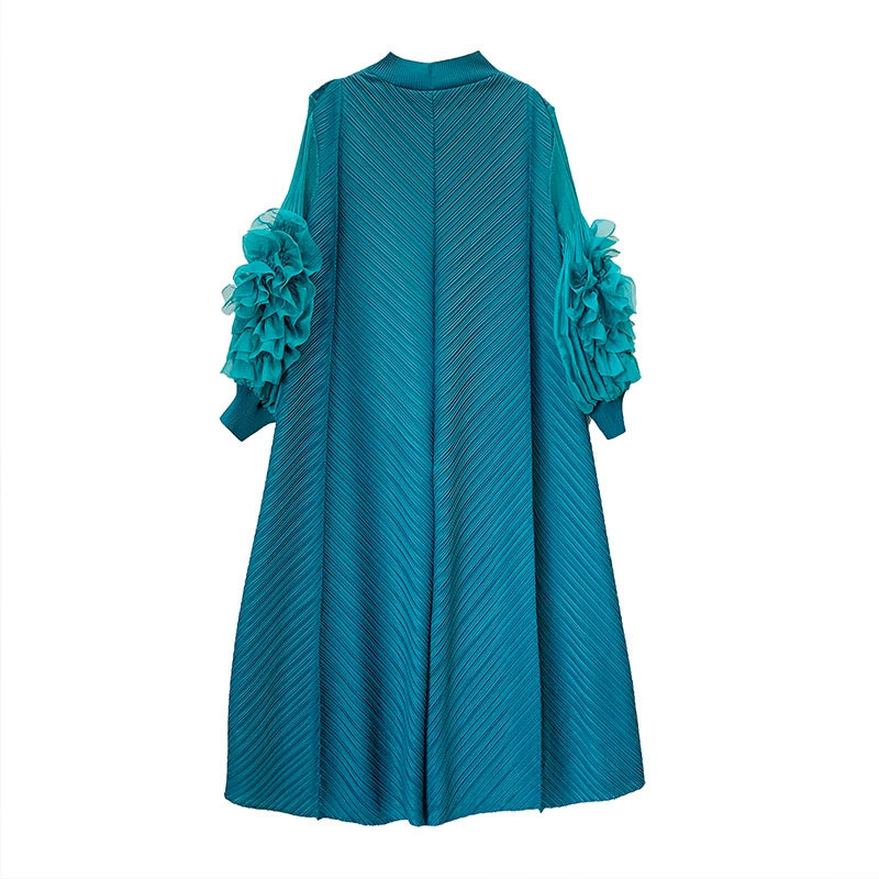 Sanzhai Pleated Loose Long Sleeve Flower Dress Dress