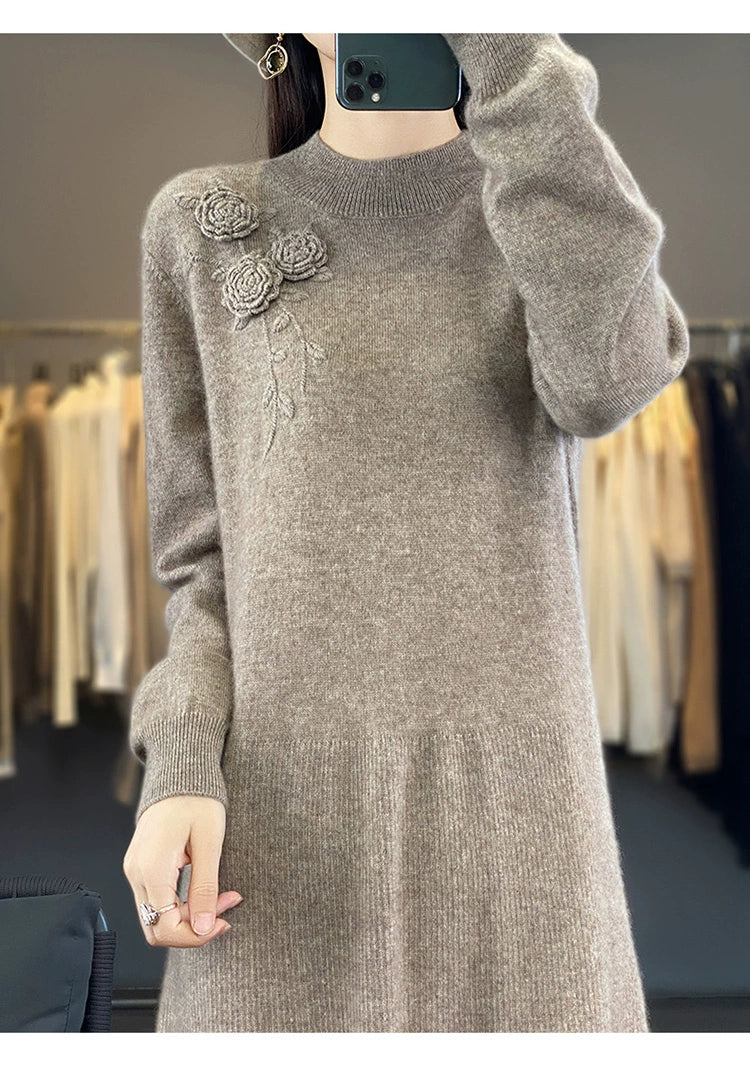 Vintage Half Turtleneck Handmade Embroidered Dress Cashmere Sweater