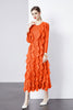 Sanzhai Pleated Spring and Autumn European and American Style Long-Sleeved Dress