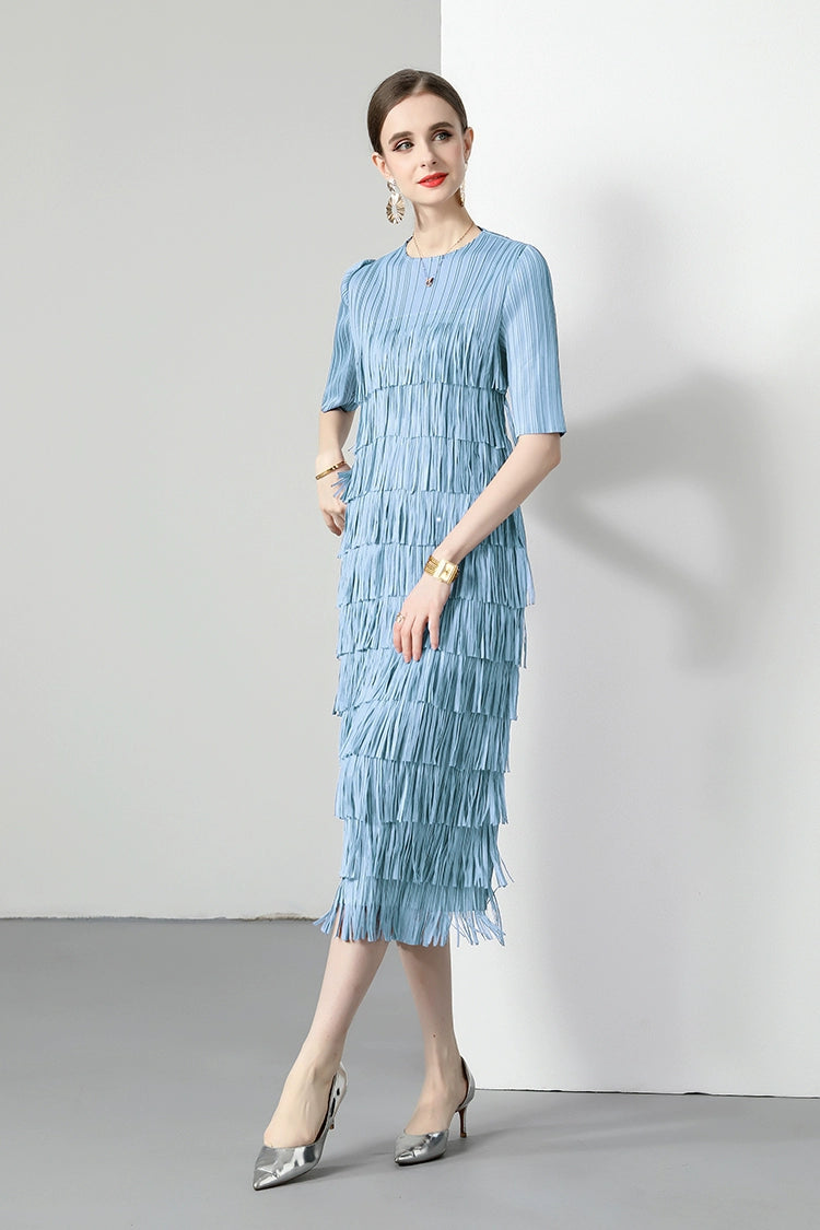 Sanzhai Pleated Spring and Autumn European and American Style Long-Sleeved Dress