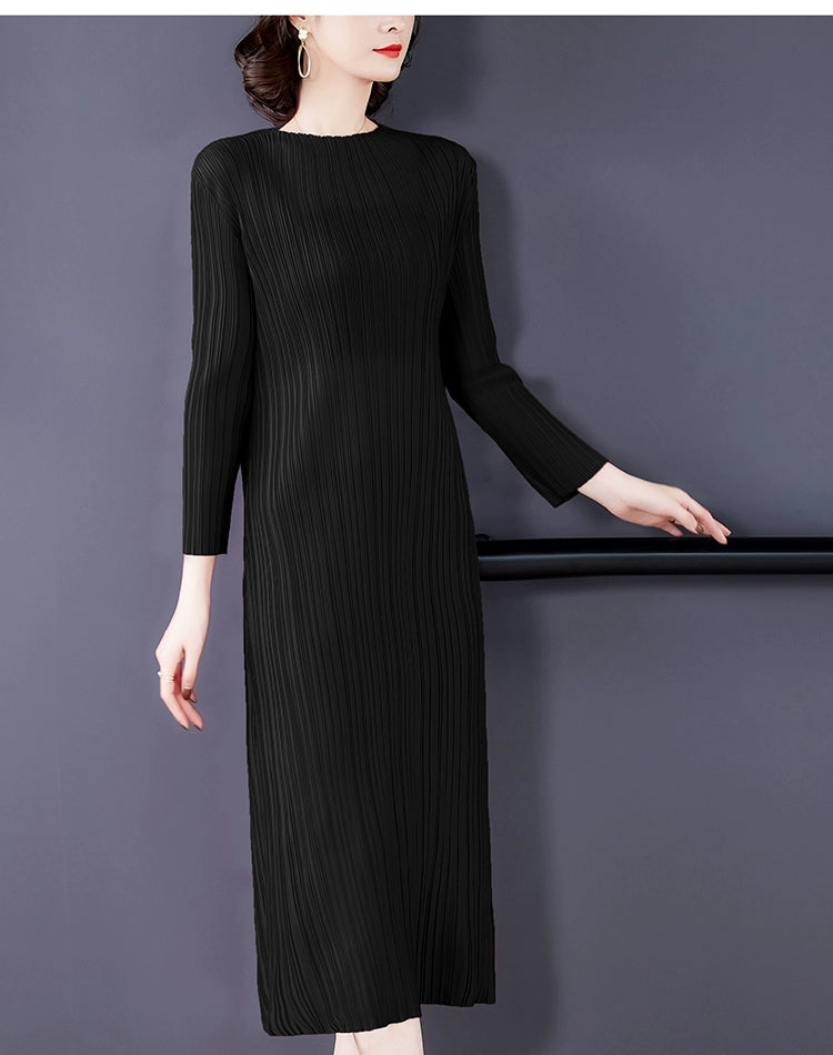 Sanzhai Pleated Spring and Autumn European and American Style Long-Sleeved Dress