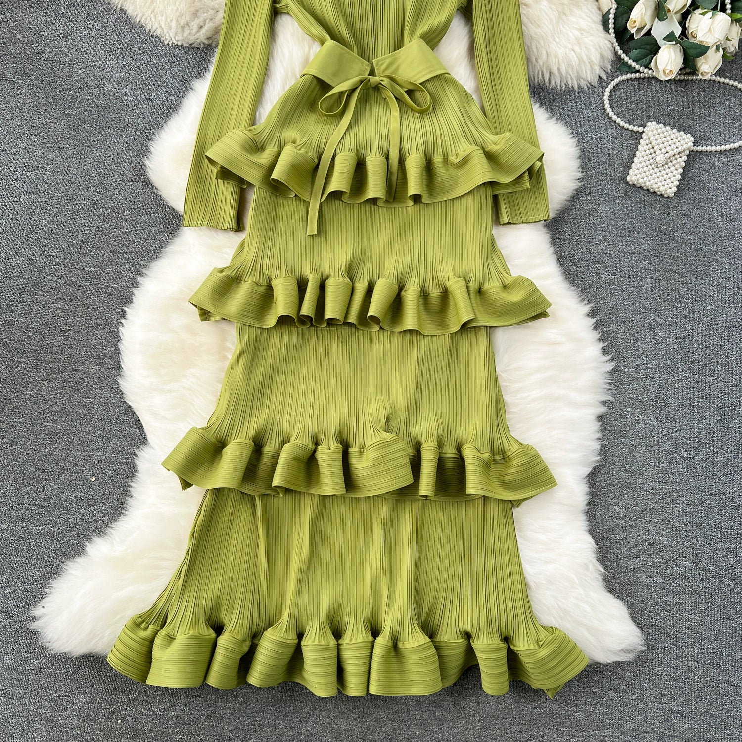 Accessible Luxury Banquet Cake Dress Pleated Silm Long Dress