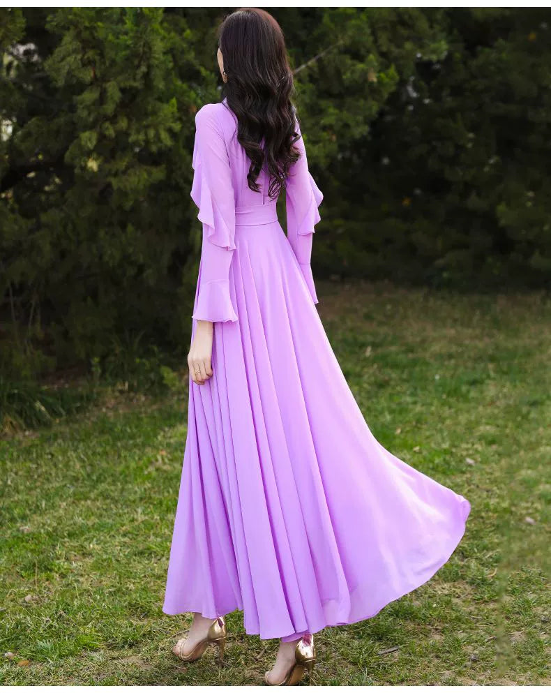 Long Sleeves Fashion All-Match Casual Chiffon Dress