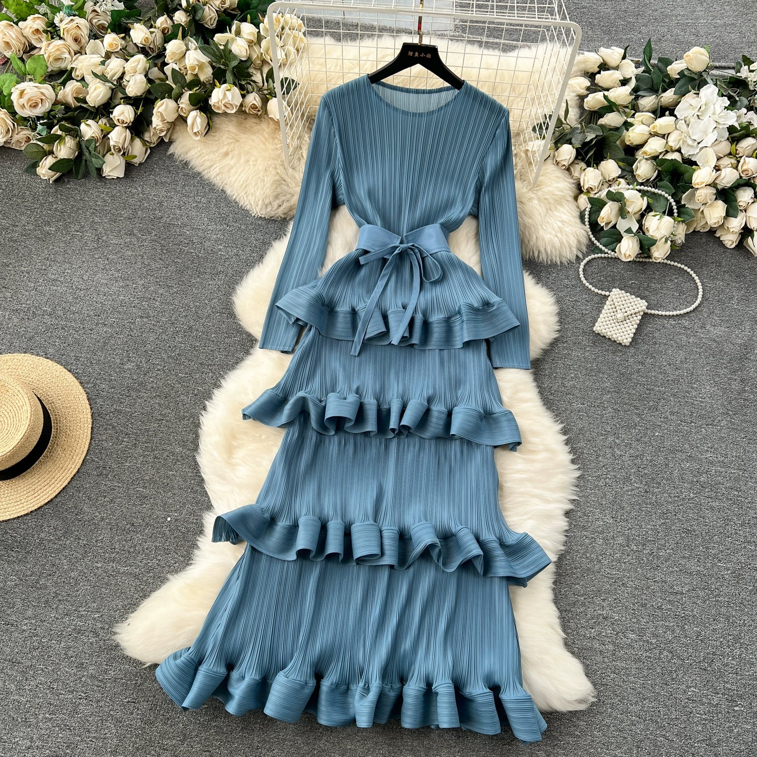 Accessible Luxury Banquet Cake Dress Pleated Silm Long Dress