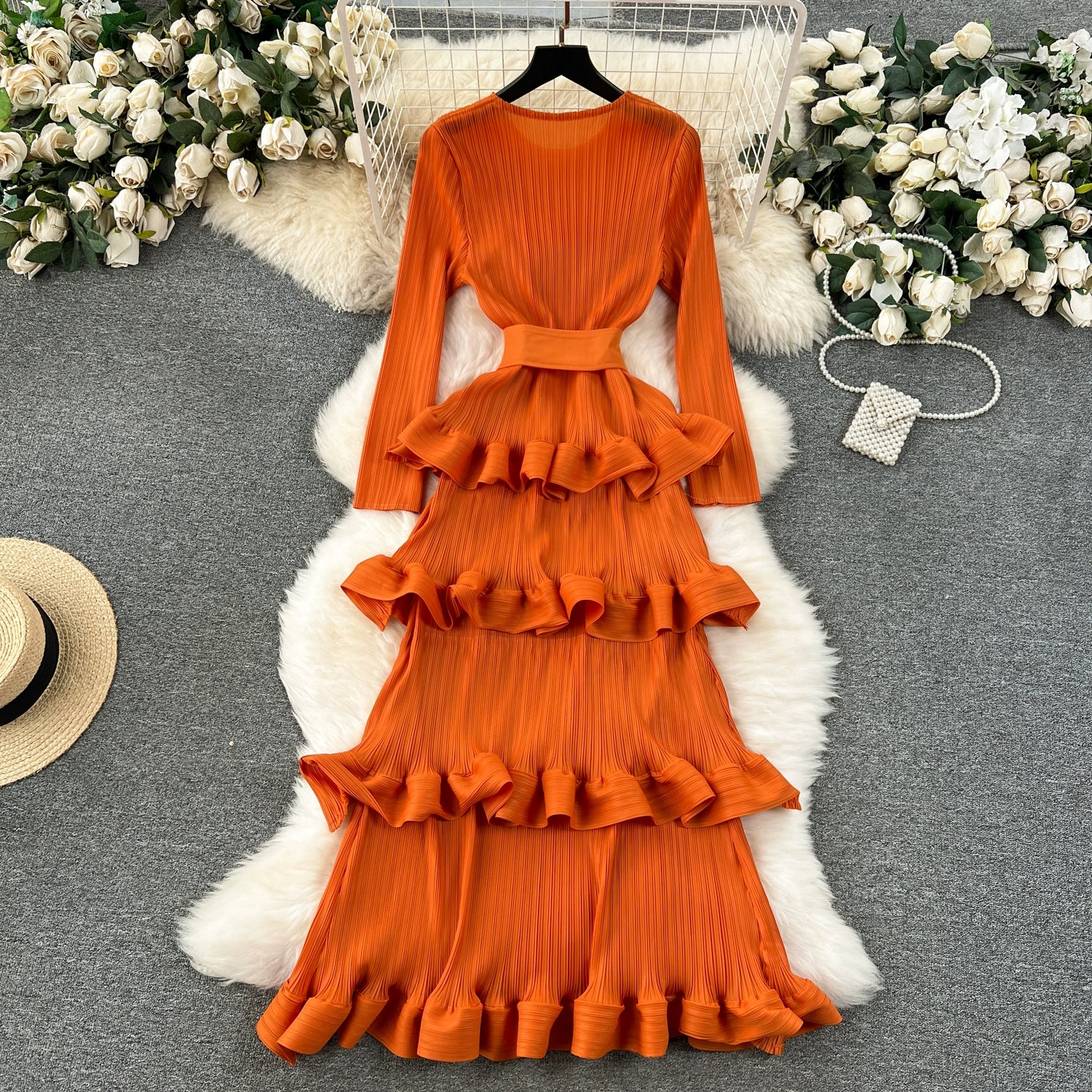 Accessible Luxury Banquet Cake Dress Pleated Silm Long Dress