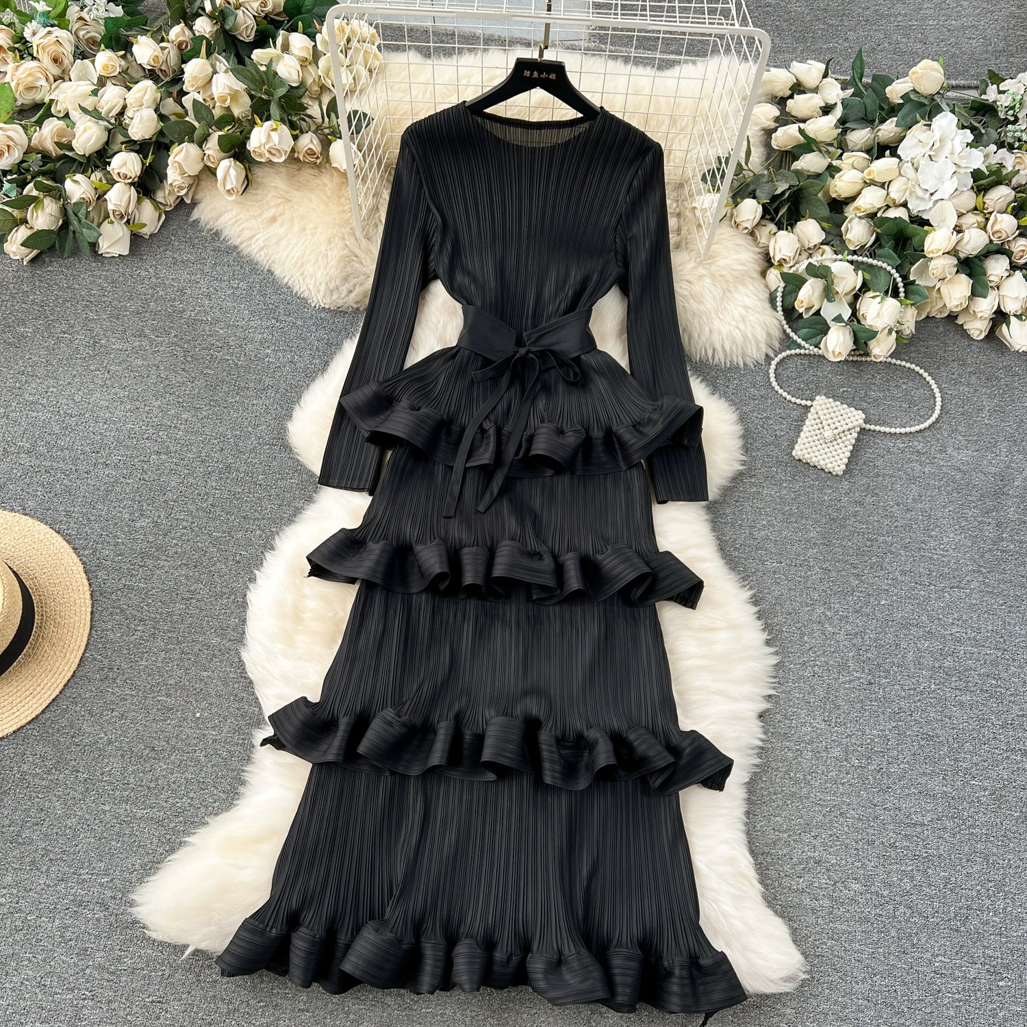 Accessible Luxury Banquet Cake Dress Pleated Silm Long Dress