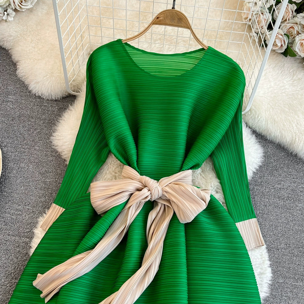 Sanzhai Ruched Lightly Mature Long Sleeves Dress Mom Clothes