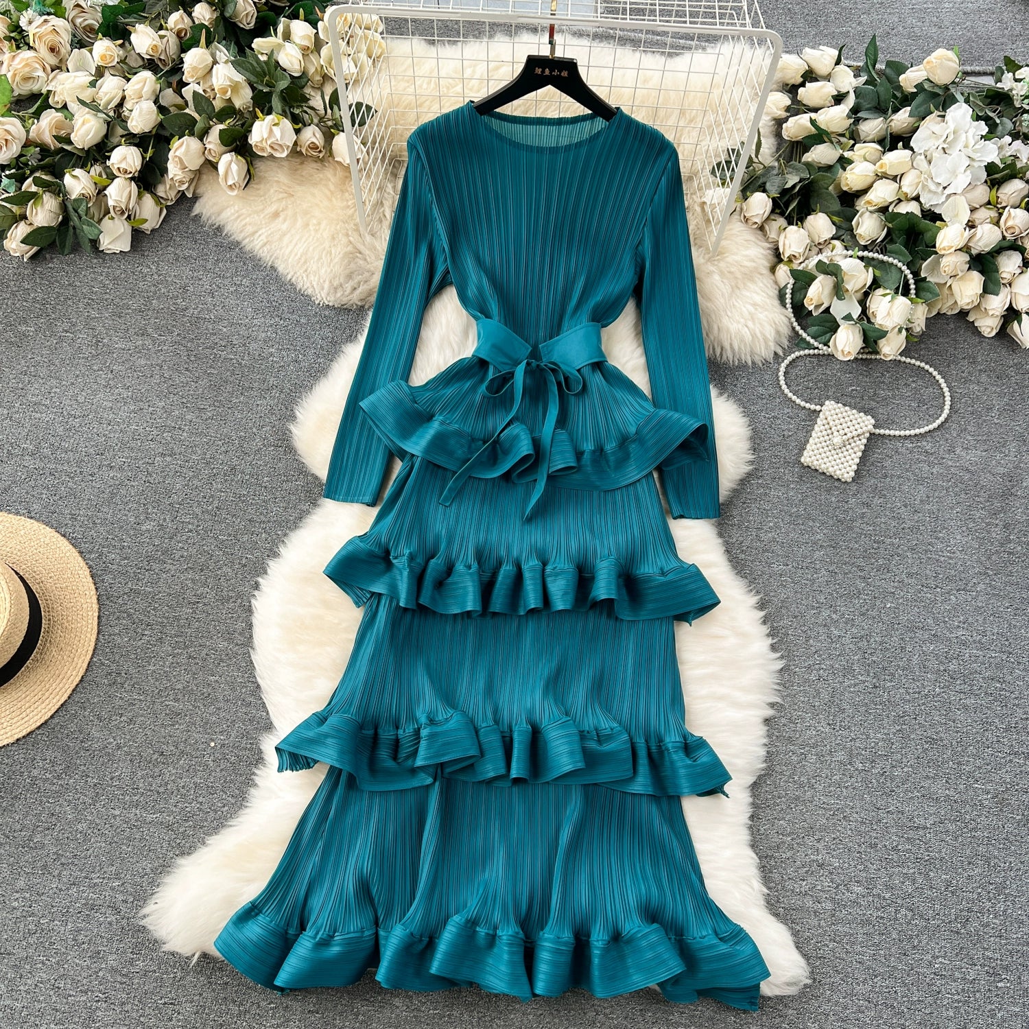 Accessible Luxury Banquet Cake Dress Pleated Silm Long Dress