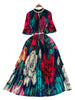 Fancy Accessible Luxury Socialite Stand-up Collar Cinched Slim Looking A- line Printed Pleated Dress Elegant Dress