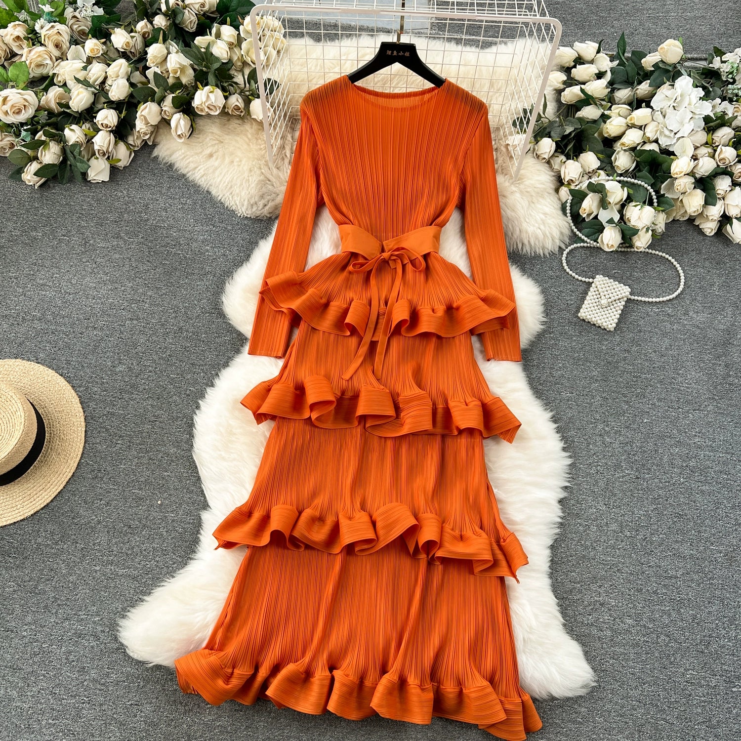 Accessible Luxury Banquet Cake Dress Pleated Silm Long Dress