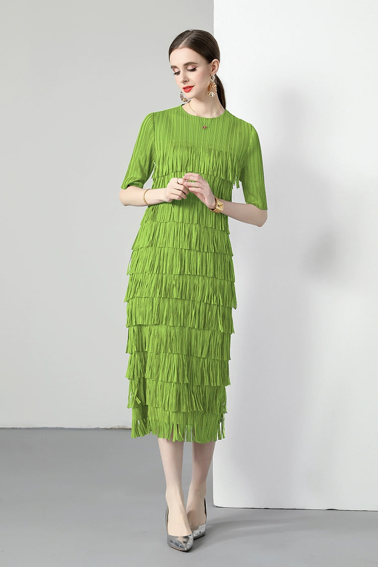 Sanzhai Pleated Spring and Autumn European and American Style Long-Sleeved Dress