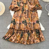 Retro Long Sleeve Big Hem Dress Bows Shoelace