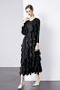 Sanzhai Pleated Spring and Autumn European and American Style Long-Sleeved Dress