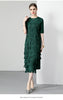 Sanzhai Pleated Spring and Autumn European and American Style Long-Sleeved Dress