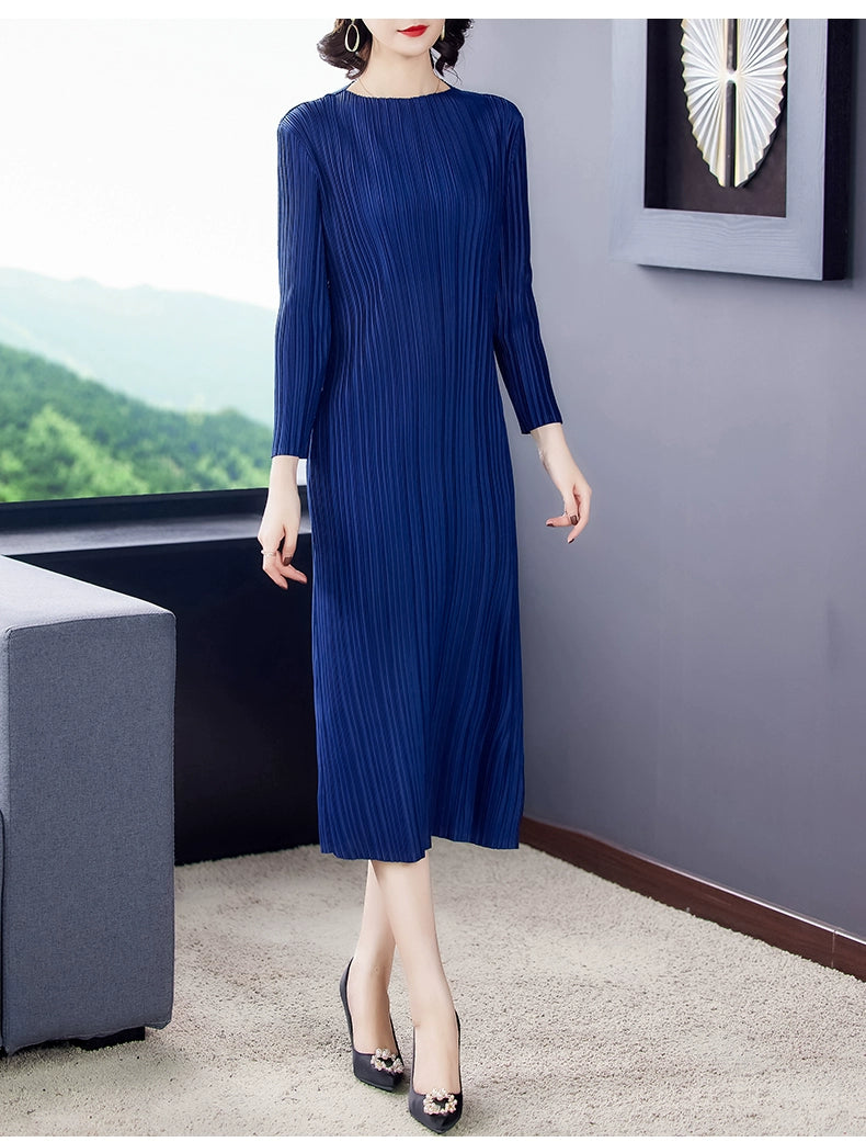 Sanzhai Pleated Spring and Autumn European and American Style Long-Sleeved Dress