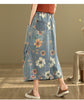 Artsy Casual Patchwork Mid Length Long Length Denim Skirt