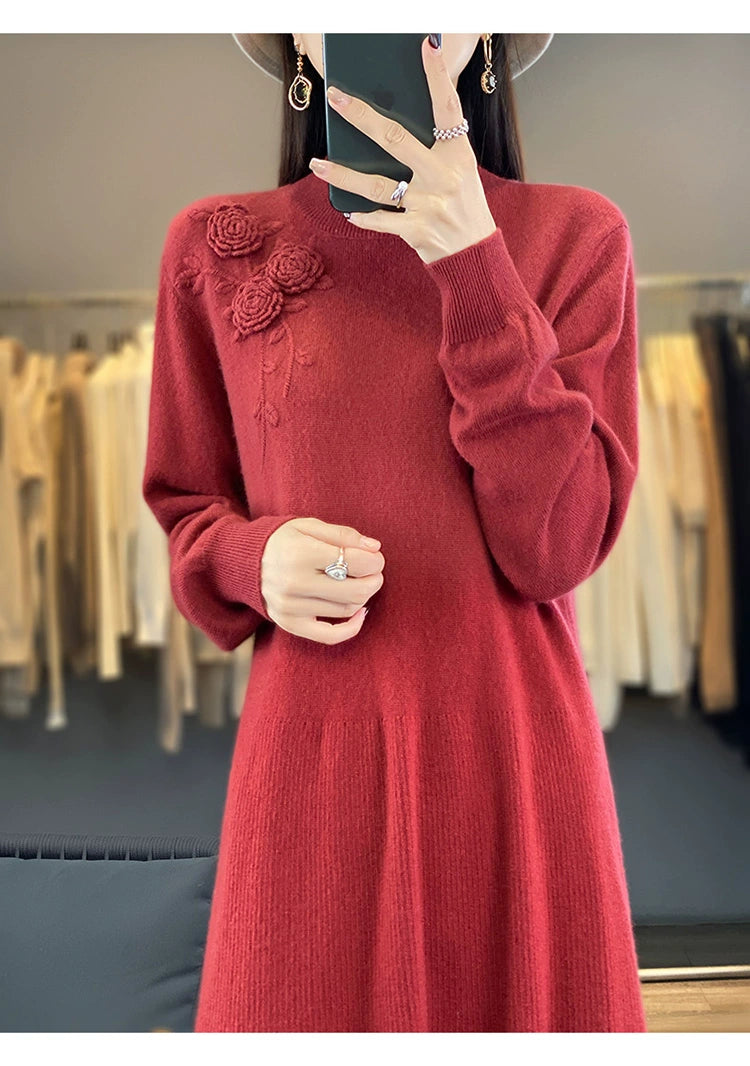 Vintage Half Turtleneck Handmade Embroidered Dress Cashmere Sweater