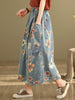 Artsy Casual Patchwork Mid Length Long Length Denim Skirt