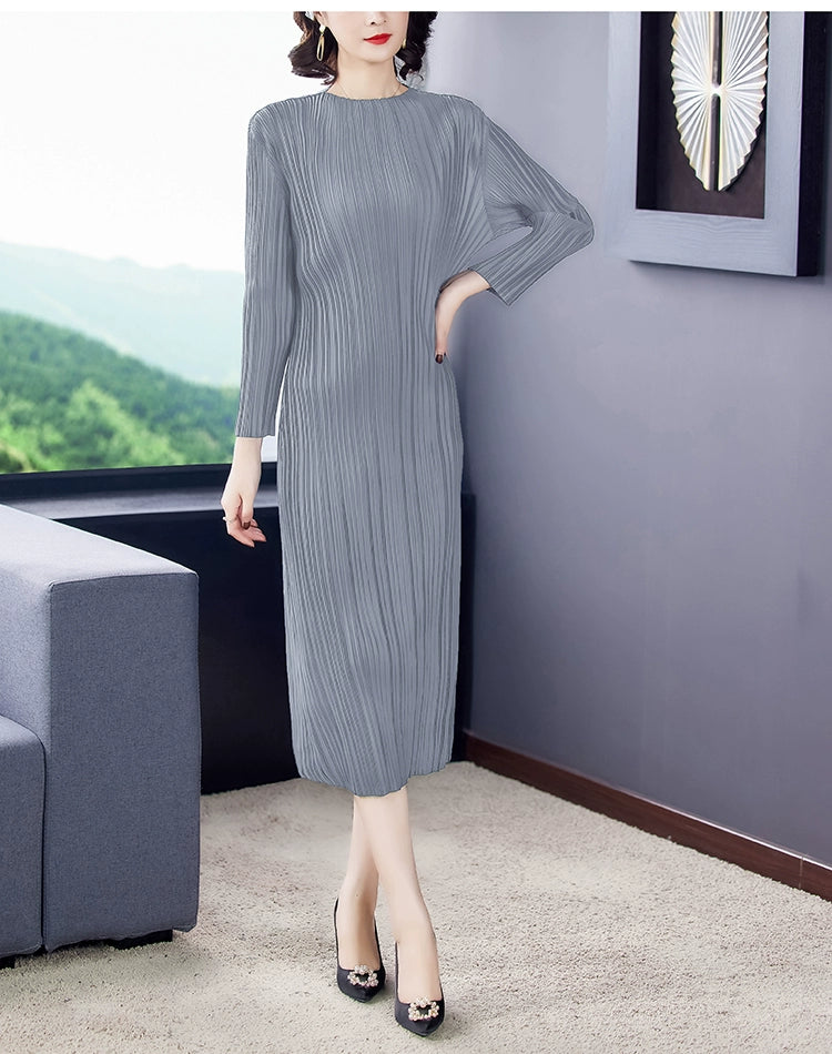 Sanzhai Pleated Spring and Autumn European and American Style Long-Sleeved Dress