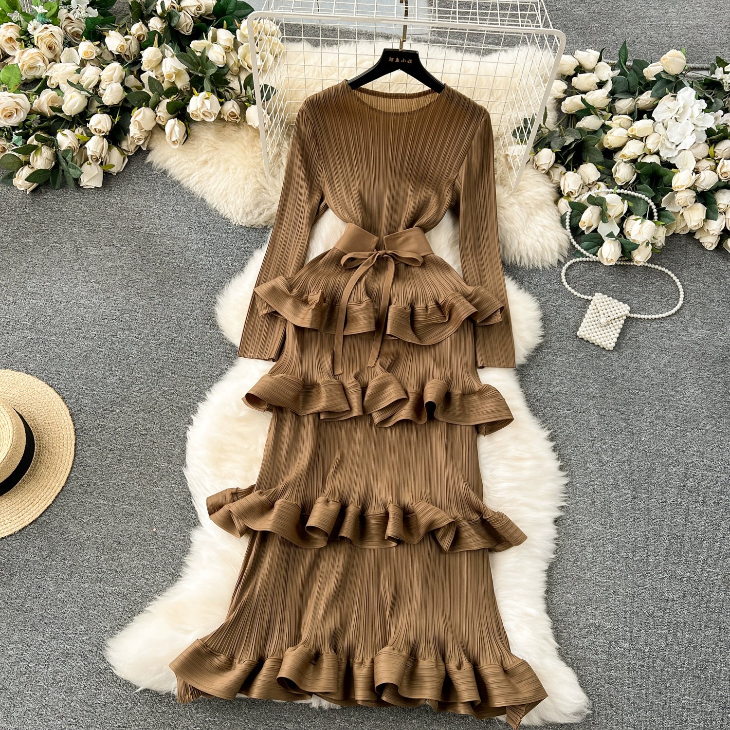 Accessible Luxury Banquet Cake Dress Pleated Silm Long Dress