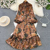 Retro Long Sleeve Big Hem Dress Bows Shoelace