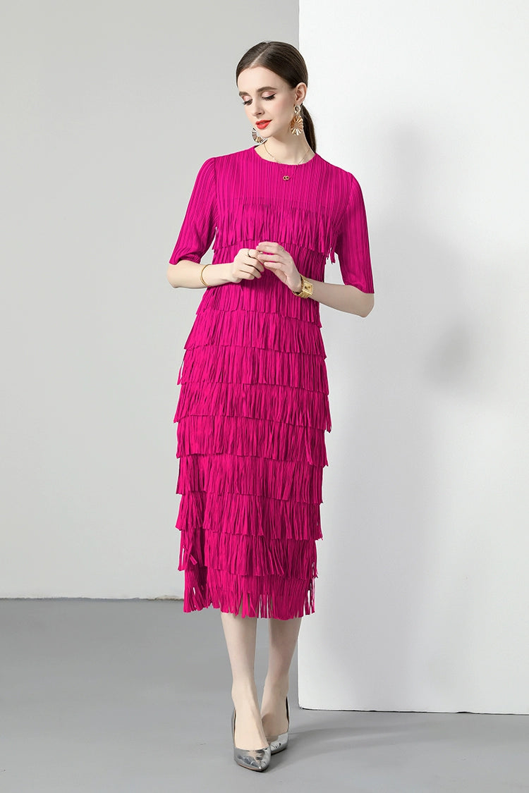 Sanzhai Pleated Spring and Autumn European and American Style Long-Sleeved Dress