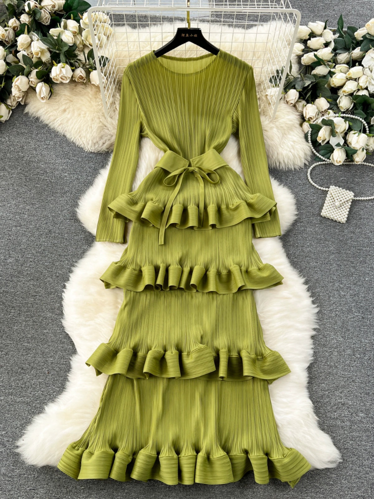 Accessible Luxury Banquet Cake Dress Pleated Silm Long Dress