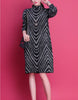 Women Fashion Elegant Striped Fleece Thick Basic Midi Dress Casual Half High Collar Long Sleeve Loose Dresses