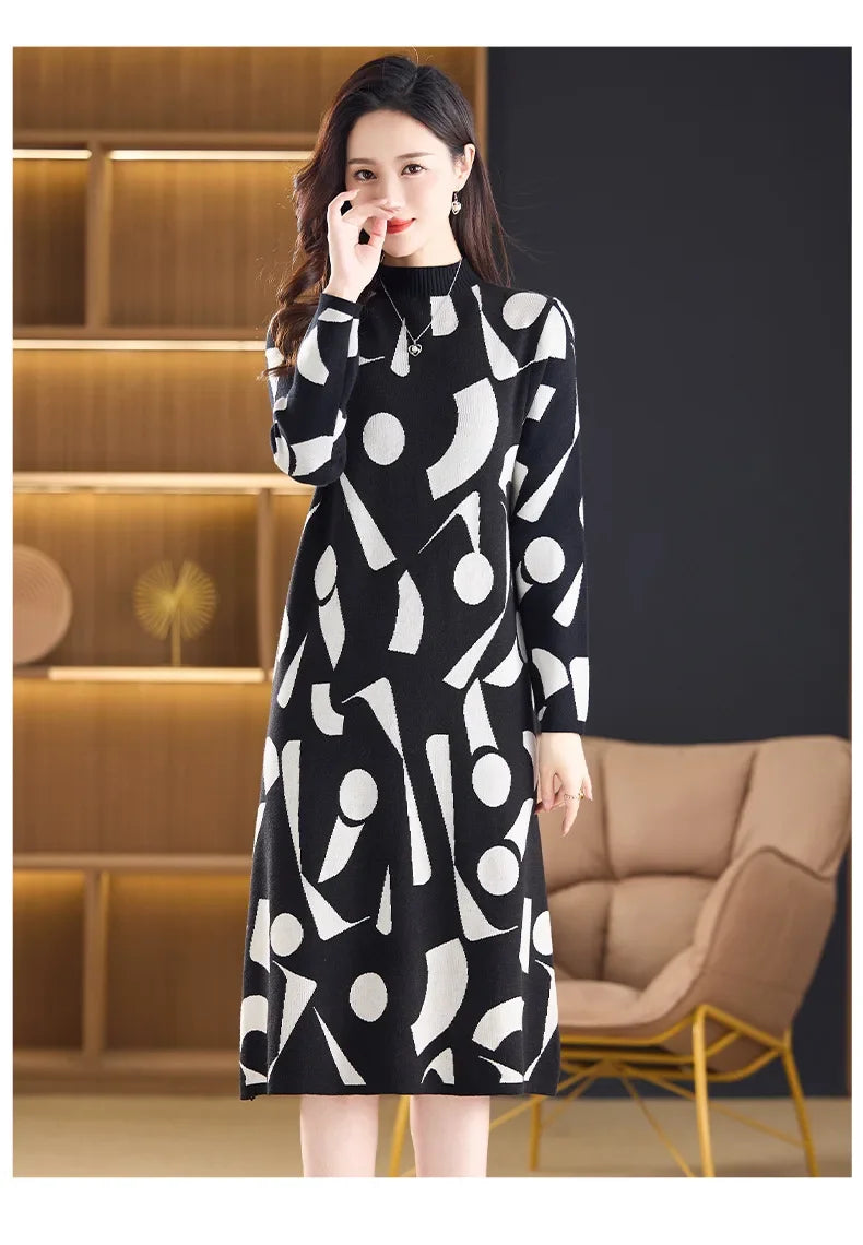 Quality Guaranteed Plus Size Slimming Autumn/Winter New Dress Loose Fit With Overcoat Inner Wool Skirt For Middle-Aged Women