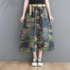 Large Pocket Print Washed Denim Skirt Spring Summer Women's High Waist Mid Length A-Line Jeans Saia Vintage Falda h686