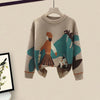 Winter New Cartoon Printed Knitted Sweater Pullover Slim Fit Knitted Skirt Two Piece Elegant Women's Party Dress