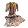 Miyake Colorful Striped Half-high Neck Short-sleeved Pleated Dress Loose Thin A-line Dress Women 2023 New Clothing