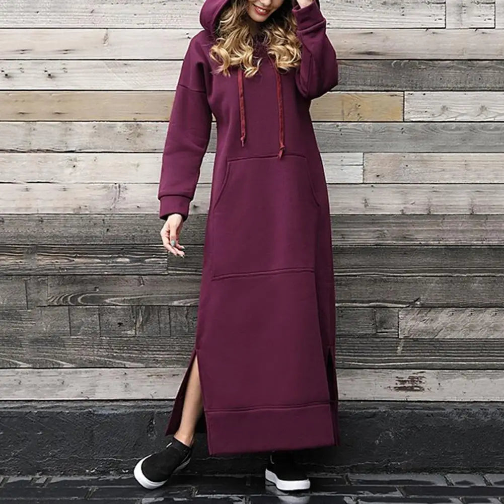 Women Hooded Sweatshirt Dress Pullover Hoodie Women Dress Elegant Maxi Dress with Hooded Sweatshirt Design Women's Autumn Winter