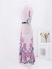 Floral Print Pleated Fashion Dress Women Round Neck Belt Loose Long Dresses