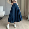 Chic Pleated Jeans Skirts High Waist Long Washing Ladies Straight Women  Loose Denim Midi Skirts