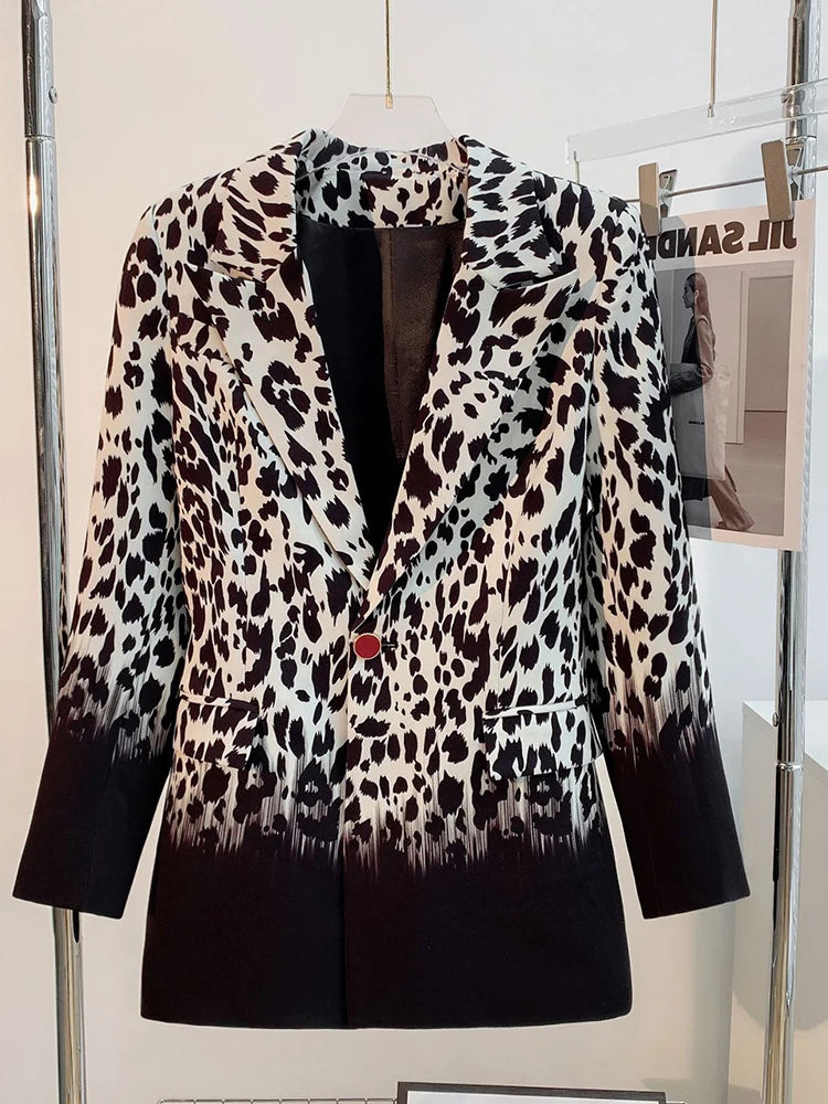 LD LINDA DELLA Autumn and winter New Style Elegant Coat Women's long sleeve Button Leopard Print Gradient MIDI style Suit Coat