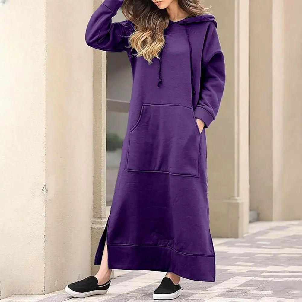 Women Hooded Sweatshirt Dress Pullover Hoodie Women Dress Elegant Maxi Dress with Hooded Sweatshirt Design Women's Autumn Winter