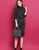 Women Fashion Elegant Striped Fleece Thick Basic Midi Dress Casual Half High Collar Long Sleeve Loose Dresses