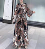 New Bohemian French Print Pleated Maxi Dress Female Elegante Lantern Sleeve Loose A-line Dresses For Woman