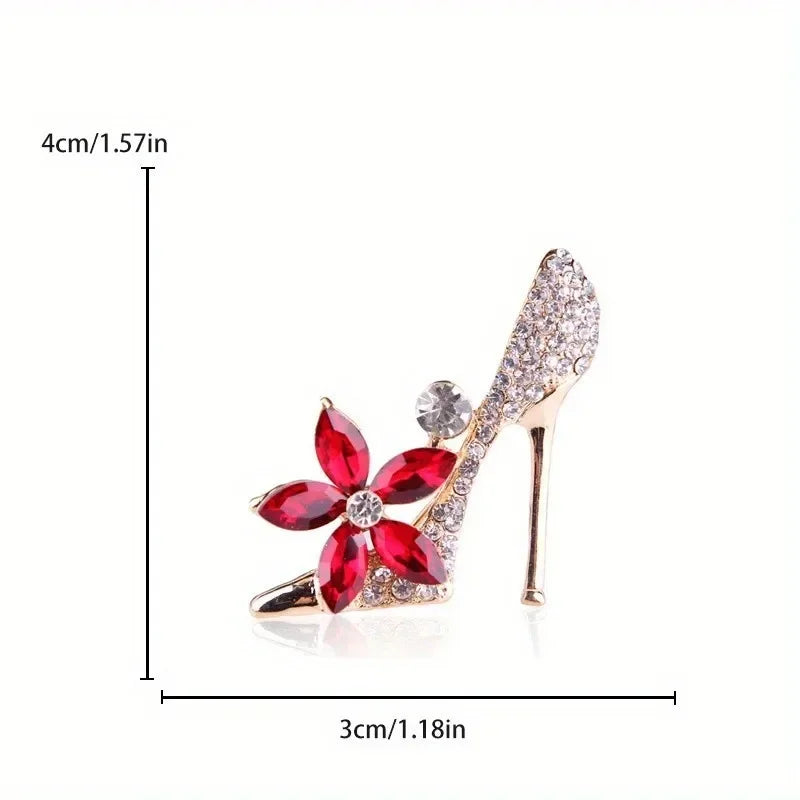 Fashion Trends Versatile Crystal Rhinestones High Heels Brooch Pin Niche Design Temperament Women Elegant Clothing Accessories