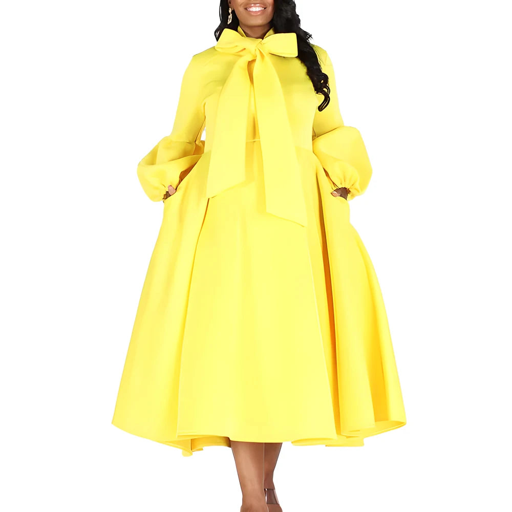 Church Dresses for Black Women African Fashion Bow Neck Fashion Formal Party Dress Women Elegance Evening Nice Church Dress