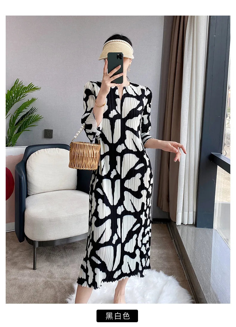 Pleats Pleated Original High-end Dress Women 2024 Spring And Summer Ageing Large Size Temperament Loose Thin Belly Long Skirt