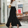 Breathable Skirt Elegant Lace-up Ruffle Trim Maxi Skirt with Plaid Print Bow Tie Detail High Waist Irregular Hem Skirt for Women